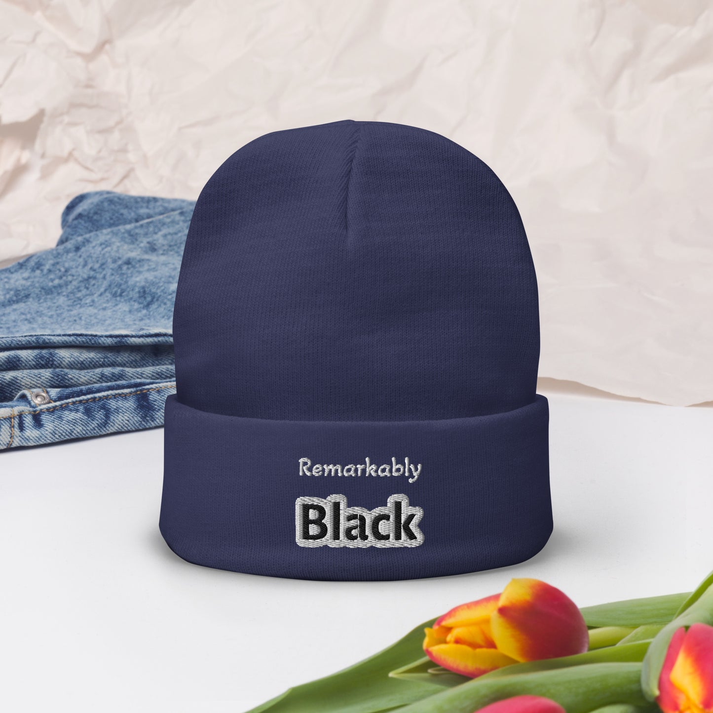 Remarkably Black Embroidered Beanie