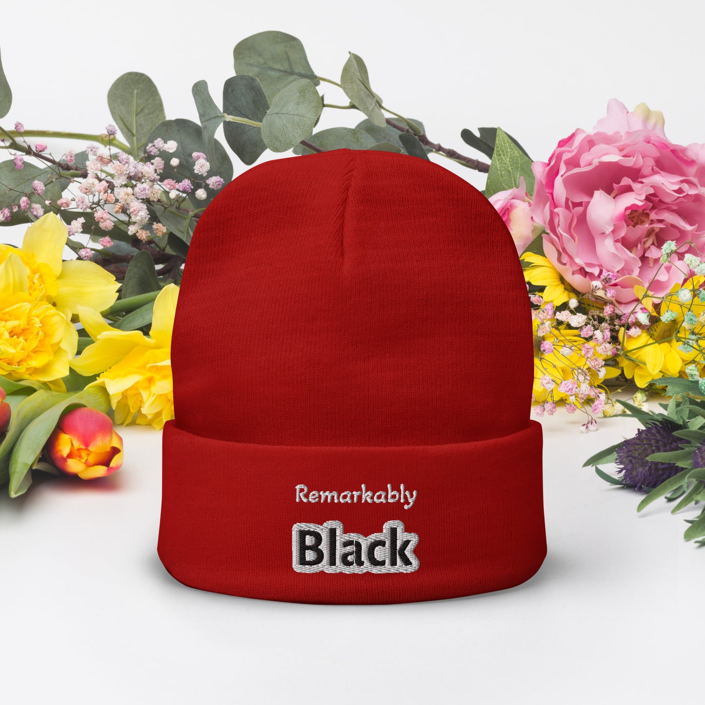 Remarkably Black Embroidered Beanie